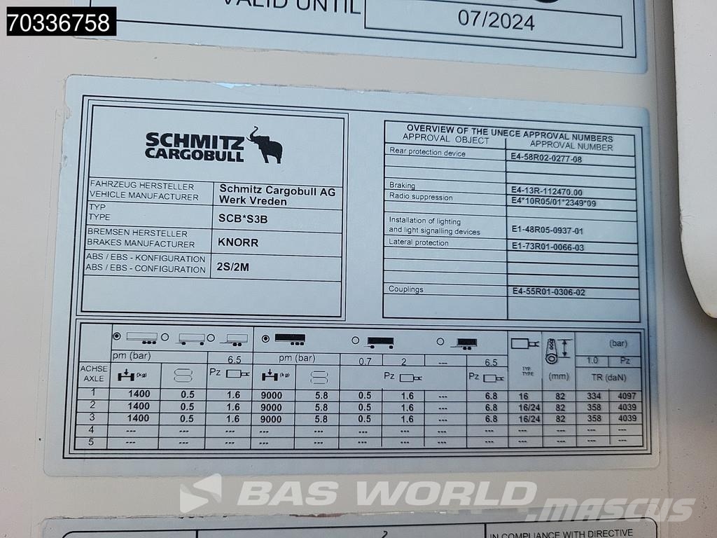 Schmitz Cargobull SCB*S3B 3 axles TUV 02/27 Doppelstock Doppelverdam 온도 조절식 세미 트레일러