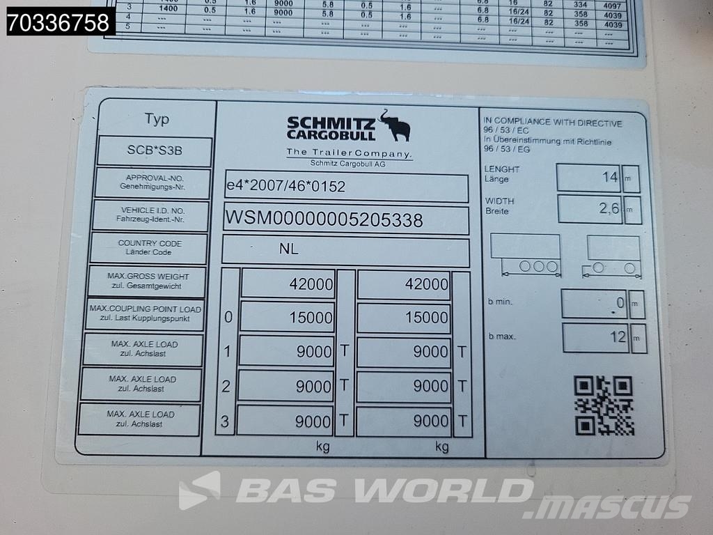 Schmitz Cargobull SCB*S3B 3 axles TUV 02/27 Doppelstock Doppelverdam 온도 조절식 세미 트레일러