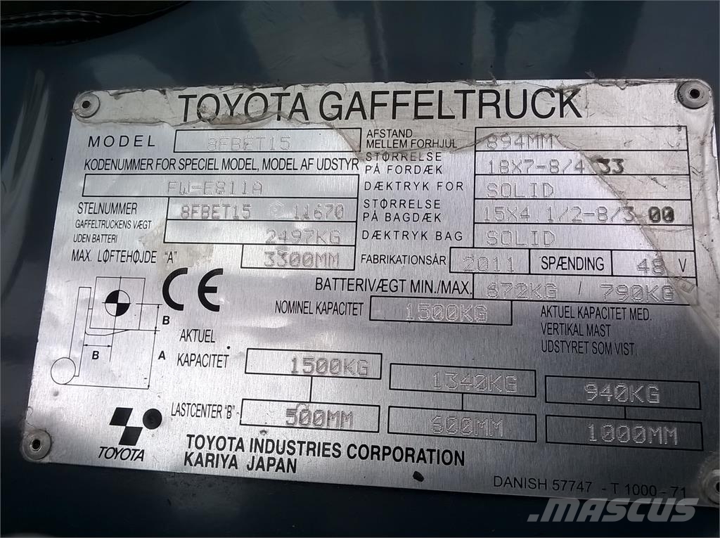 Toyota 8FBET15 Electric forklifts