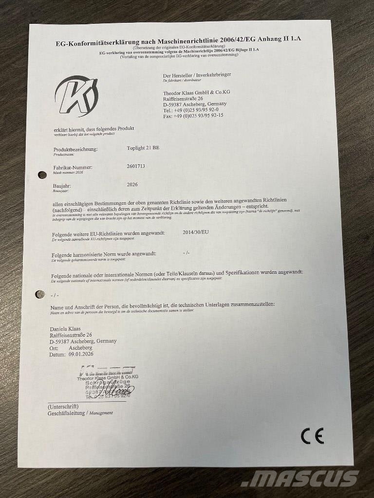 Klaas Toplight 21 BE Andere Arbeitsbühnen