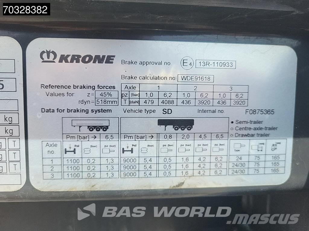 Krone SD 3 axles Anti Vandalism Sliding Roof Perdeli yari çekiciler
