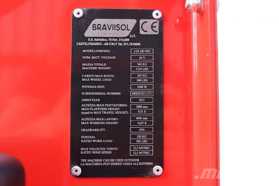 Bravi LUI HD WD Leonardo Electric, 4.90m Working Height, Plataformas con brazo de elevación manual