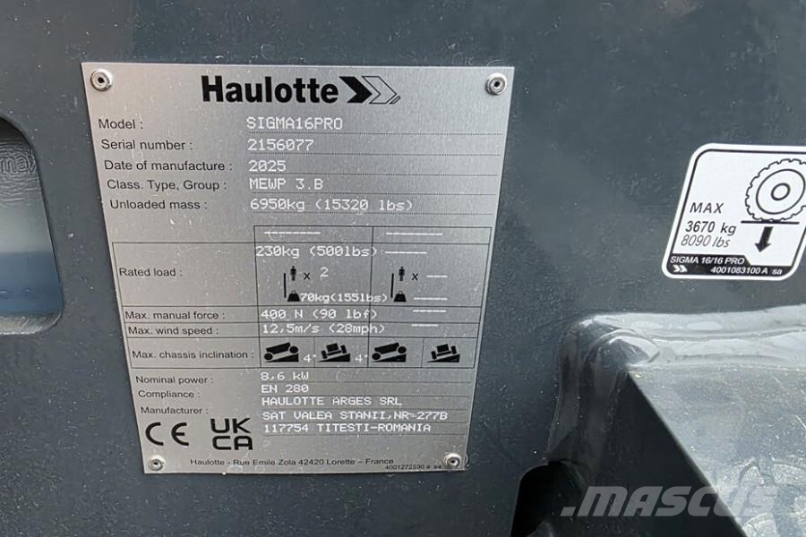 Haulotte SIGMA 16PRO Valid Inspection, Electric, 15.7m Work Zglobne podizne platforme