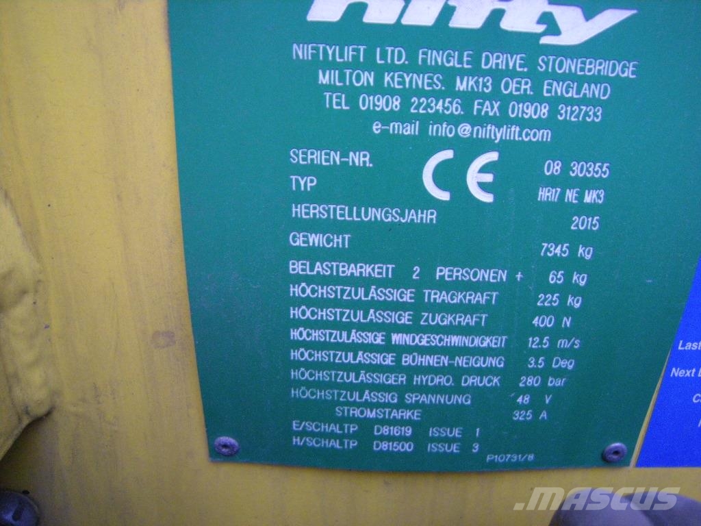 Niftylift Lift HR17 NE MK3 (0355) Gelenkteleskoparbeitsbühnen