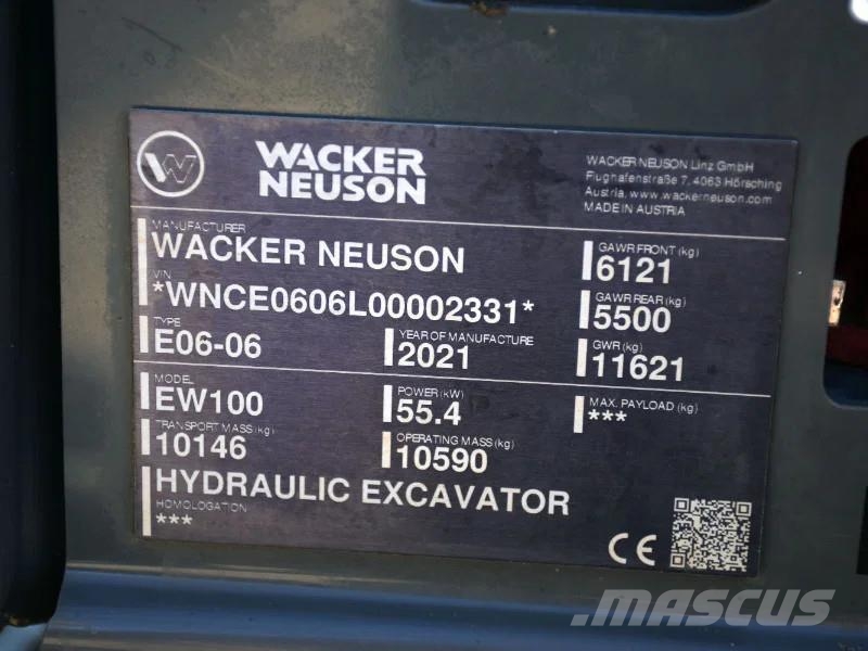 Wacker Neuson EW100 wheel-excavator Model E06-06 Midigraafmachines 7t - 12t