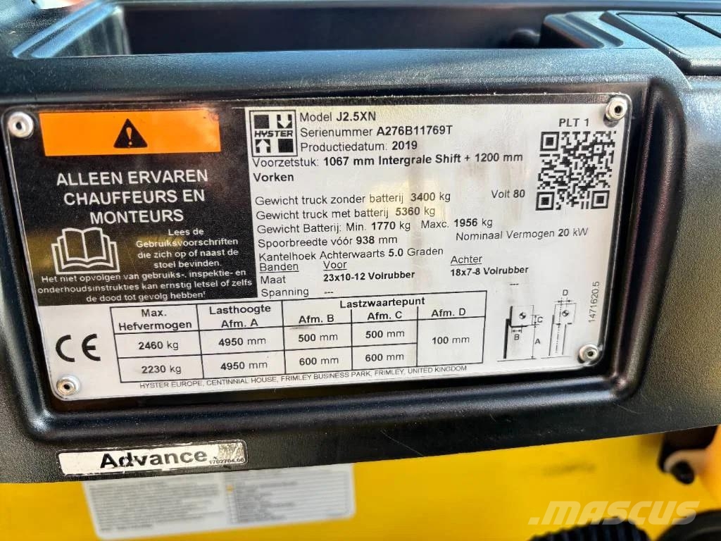 Hyster J2.5 XN 2500kg E- heftruck triplo Electric forklifts
