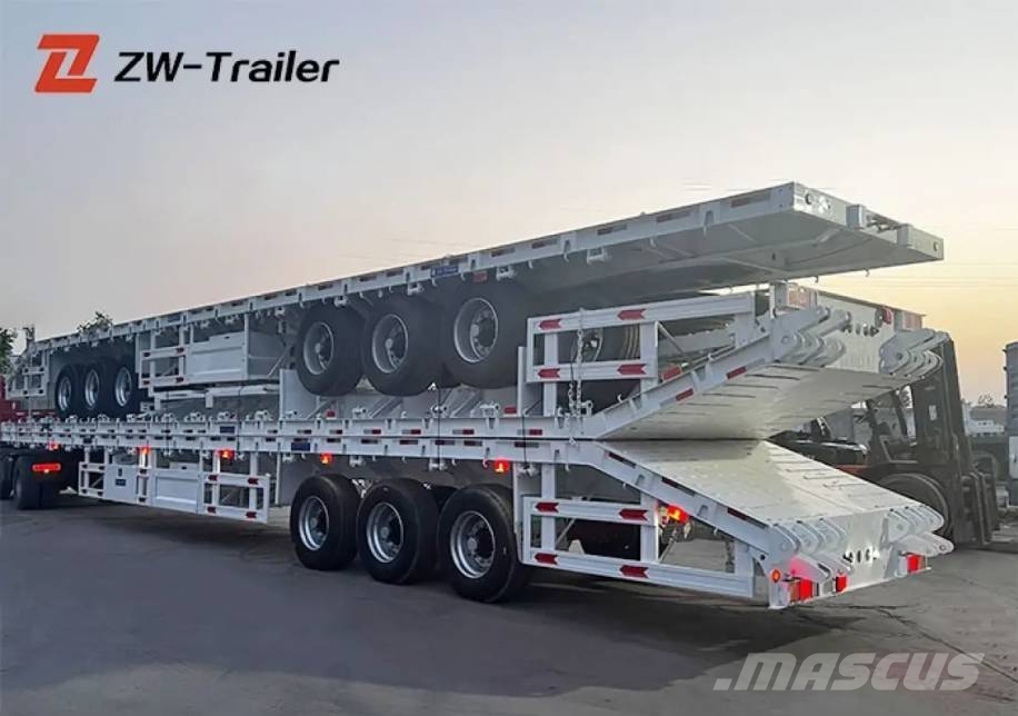 ZW Group 60ton 3 Axle Flatbed Semi Trailer with ladder نصف مقطورات مسطحة / مفصلية الجوانب