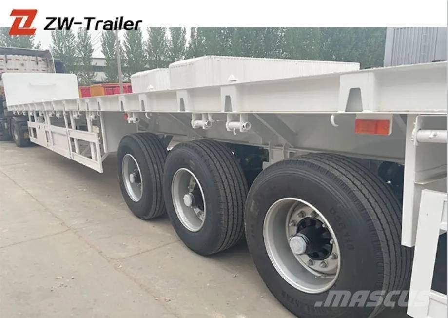 ZW Group 60ton 3 Axle Flatbed Semi Trailer with ladder نصف مقطورات مسطحة / مفصلية الجوانب