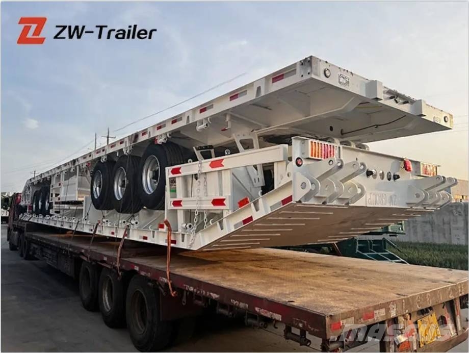 ZW Group 60ton 3 Axle Flatbed Semi Trailer with ladder نصف مقطورات مسطحة / مفصلية الجوانب