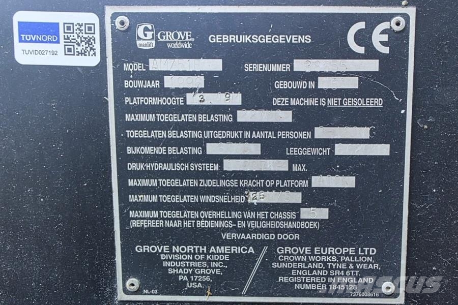 Grove AMZ51E Electric, 4x2 Drive, 15.5m Working Height, Knikarmhoogwerkers