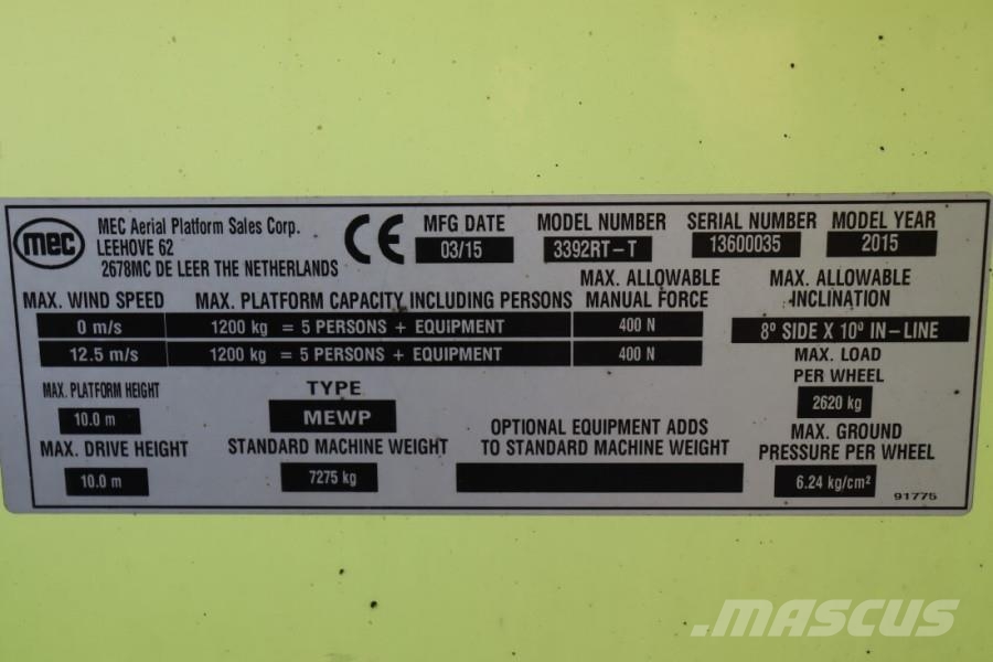 MEC 3392RT-T As - Is, Diesel, 4x4 Drive, 12m Working H Sakselifter
