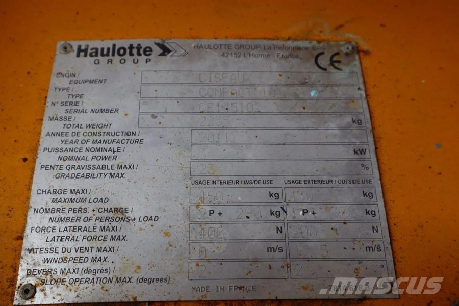 Haulotte Compact 10 Electric, 10m Working Height, 450kg Cap Scissor lifts