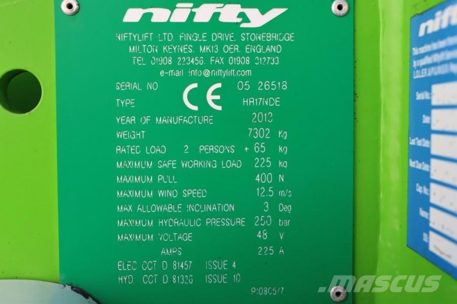 Niftylift HR17NDE HYBRIDE Hybrid Battery & Diesel, 17m Worki Zglobne dvižne ploščadi