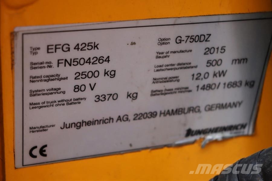 Jungheinrich EFG425K Electric, Lifting Height 7500mm, Freelift Dieselmotviktstruckar
