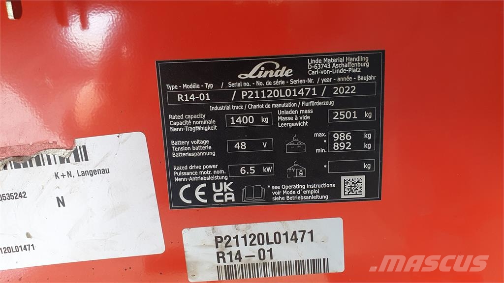 Linde R14 Schubmaststapler