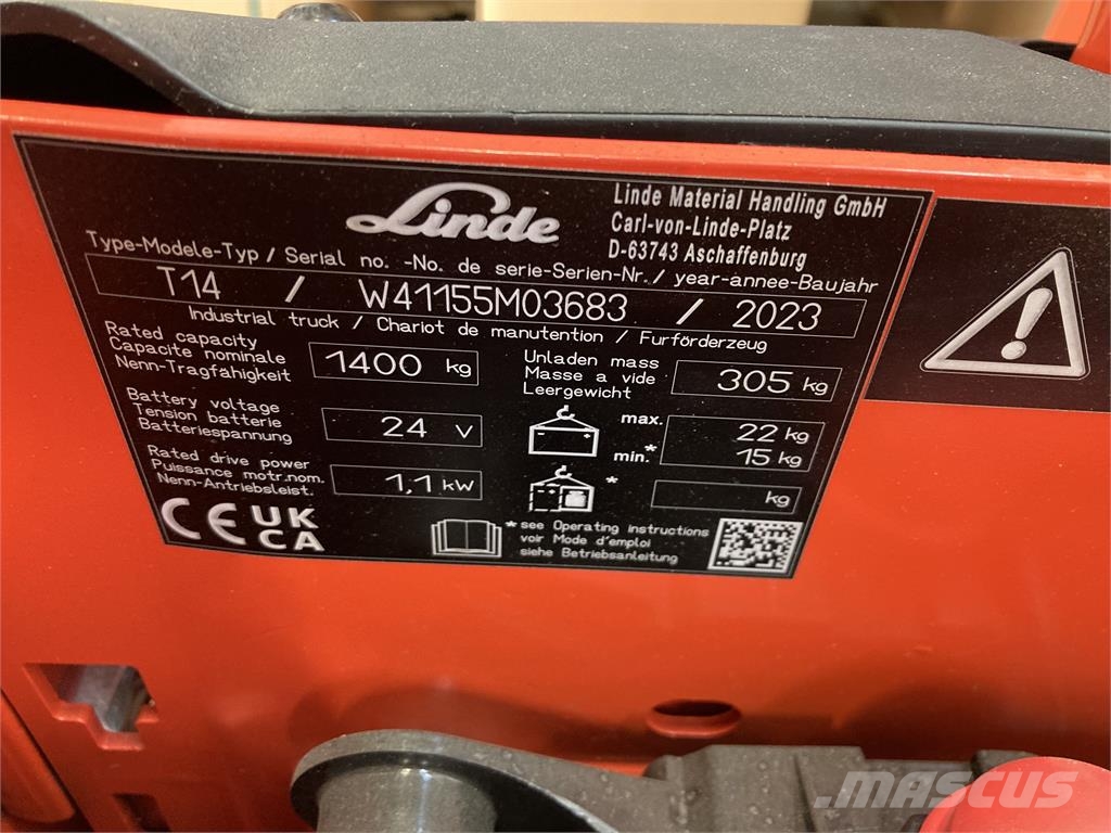 Linde T14 Παλετοφόρα πεζού χειριστή με ιστό