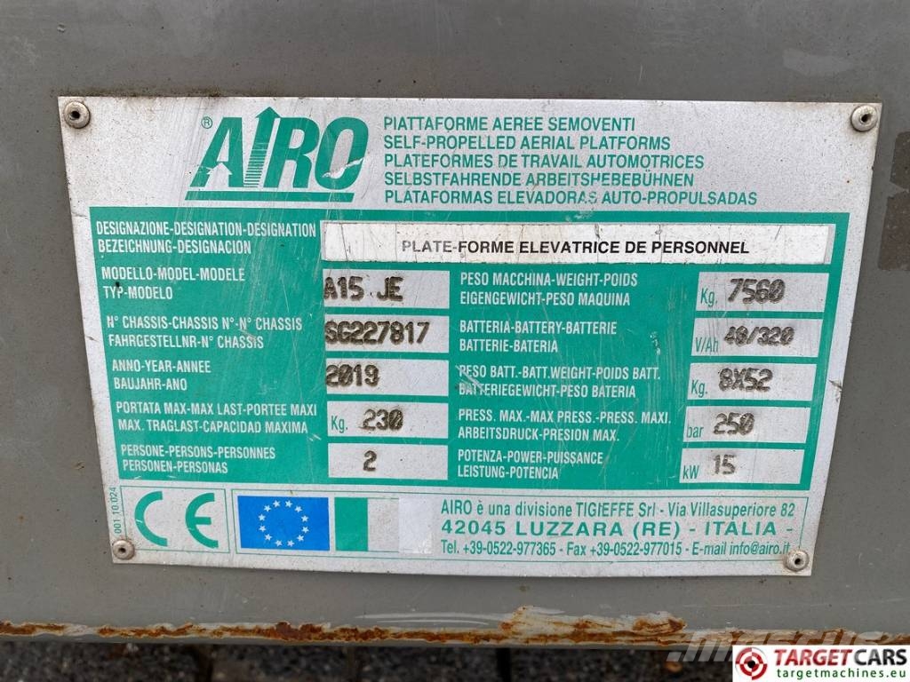 Airo A15JE Articulated Electric Boom Work Lift 1500cm Plataformas con brazo de elevación manual