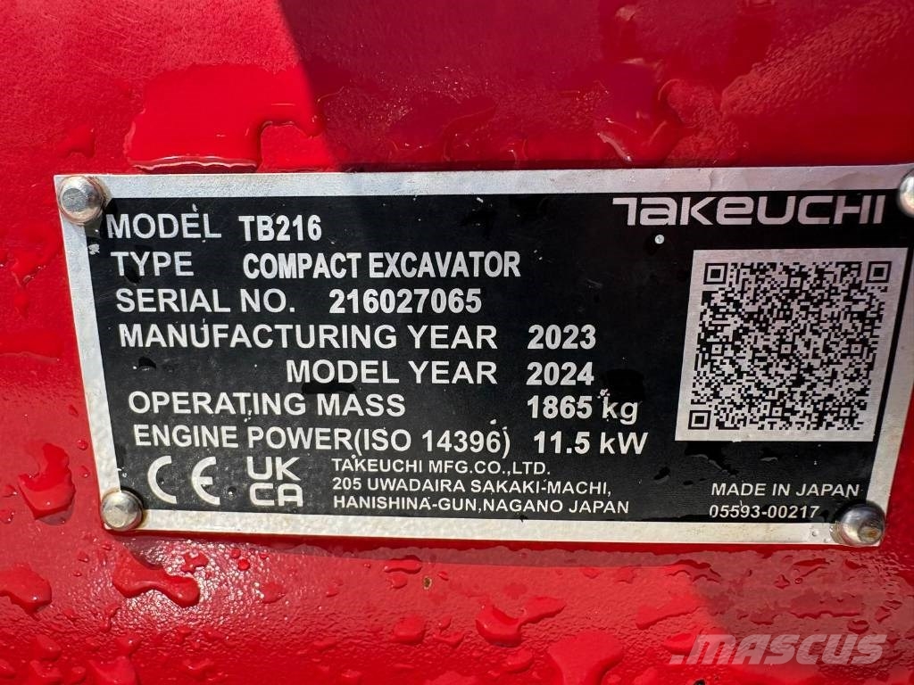 Takeuchi TB 216 974 UUR!! Mini bagri <7t