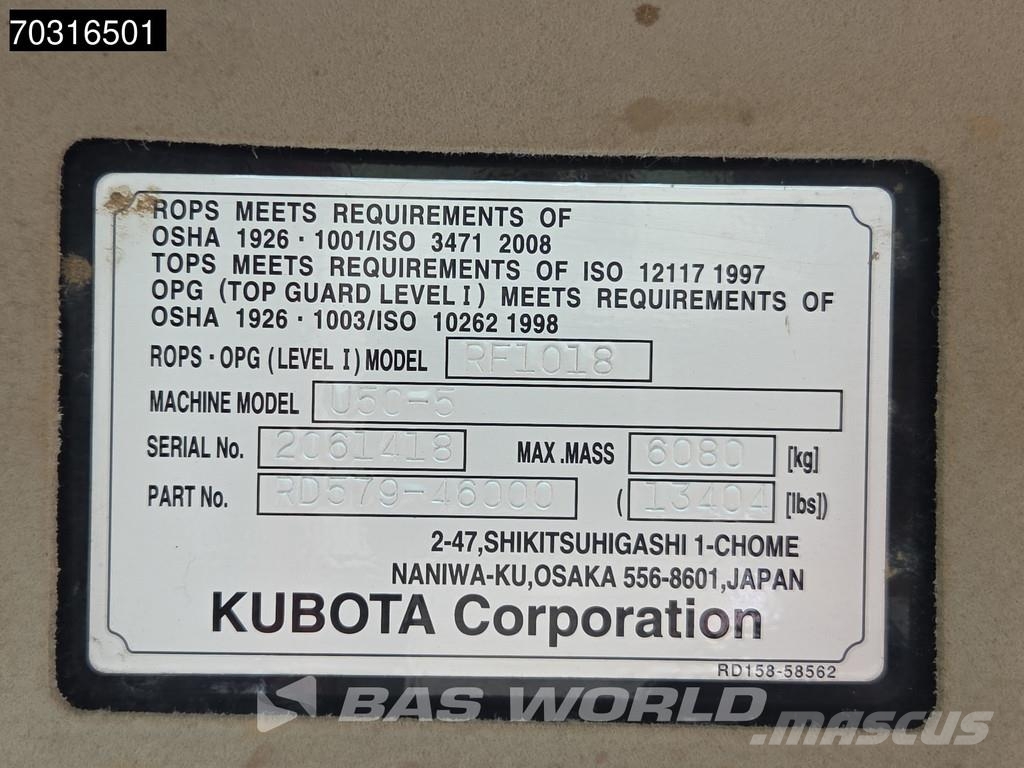 Kubota U50-5 Mini excavadoras < 7t