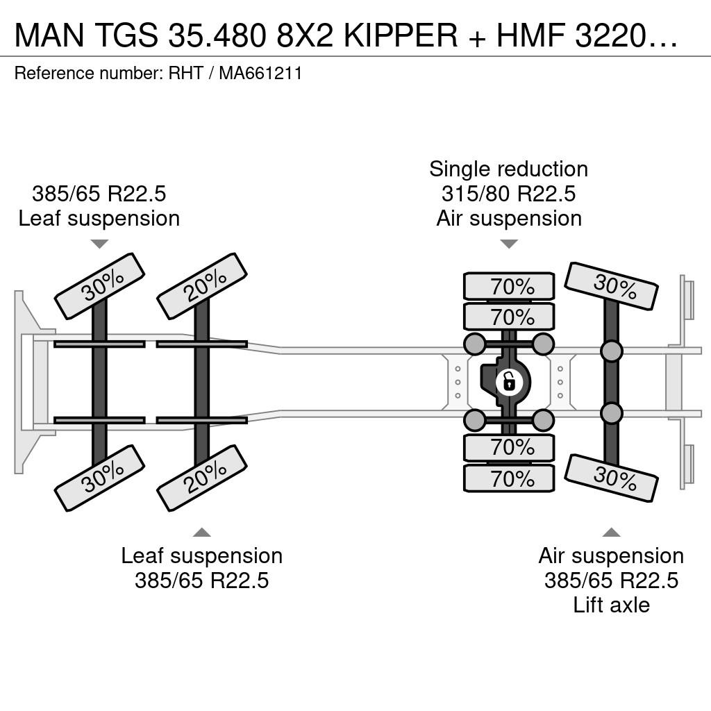 MAN TGS 35.480 8X2 KIPPER + HMF 3220-K6 + REMOTE CONTR Tipper trucks