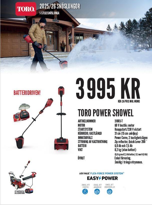 Toro Power Showel 60V Batteridriven قاذفات الجليد
