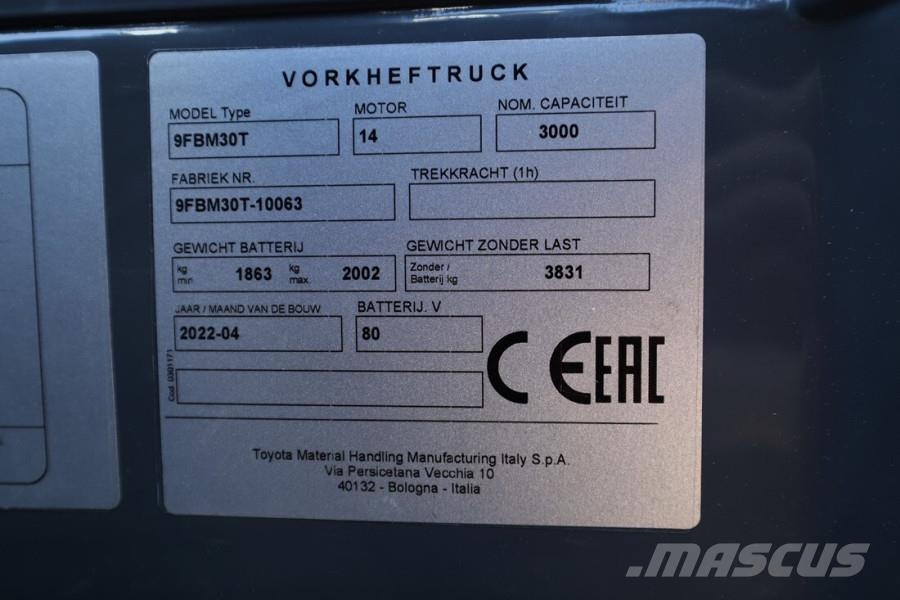 Toyota 9FBM30T Valid inspection, *Guarantee! Electric, 47 Dieselmotviktstruckar