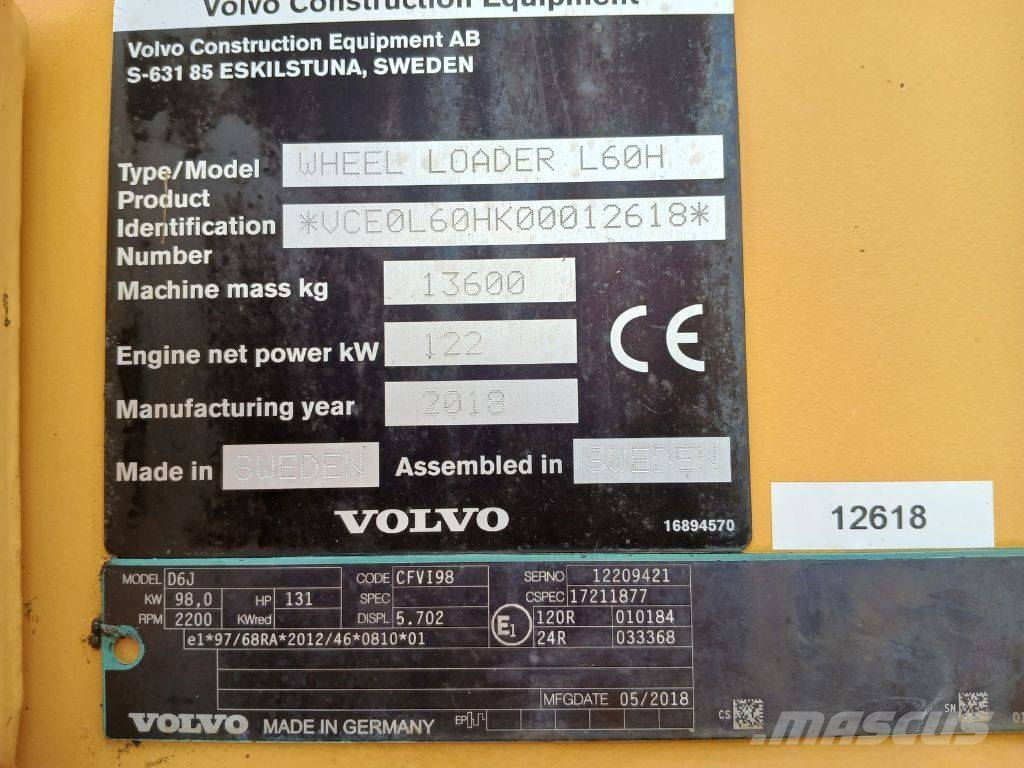 Volvo L60 H Cargadoras sobre ruedas
