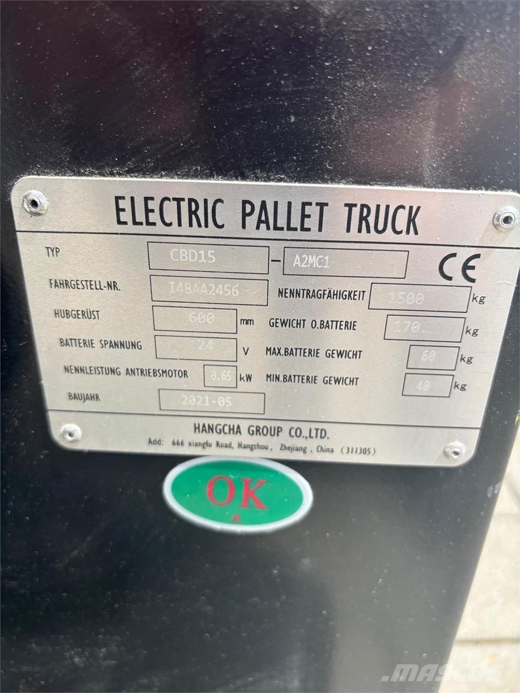 HC (Hangcha) CBD15-A2MC1 neue Batterie Käyden ajettavat pinoamistrukit