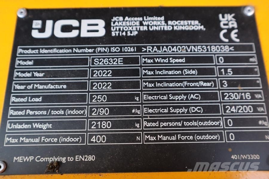 JCB S2632E Valid inspection, *Guarantee! New And Avail Підйомники-ножиці