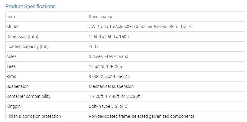ZW Group ZW-GROUP 40ft Skeleton Semi Trailer Semirremolques en chasís