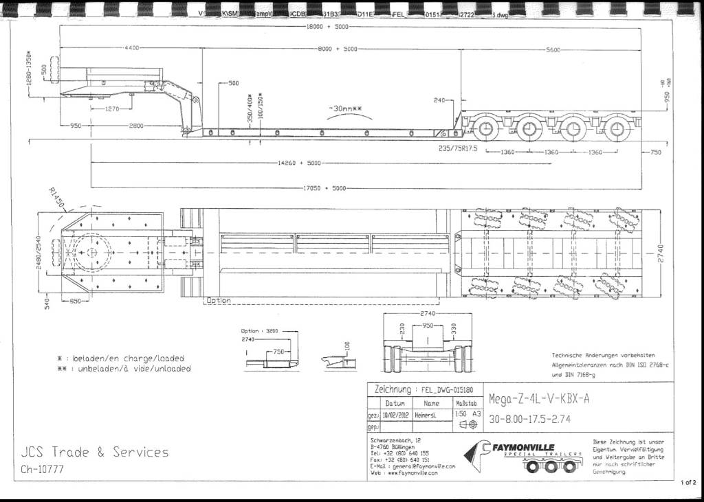 Faymonville TL Variante STBZ-4VA نصف مقطورة مسطحة منخفضة