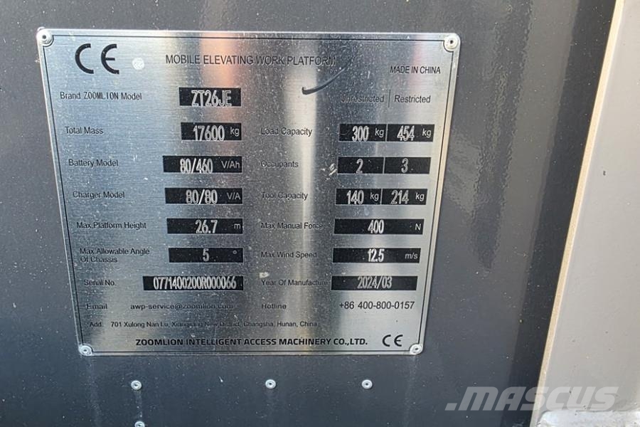 Zoomlion ZT26JE Fully Electric Lithium-Powered, 4x4 Rough T 견인식 전동이동 리프트