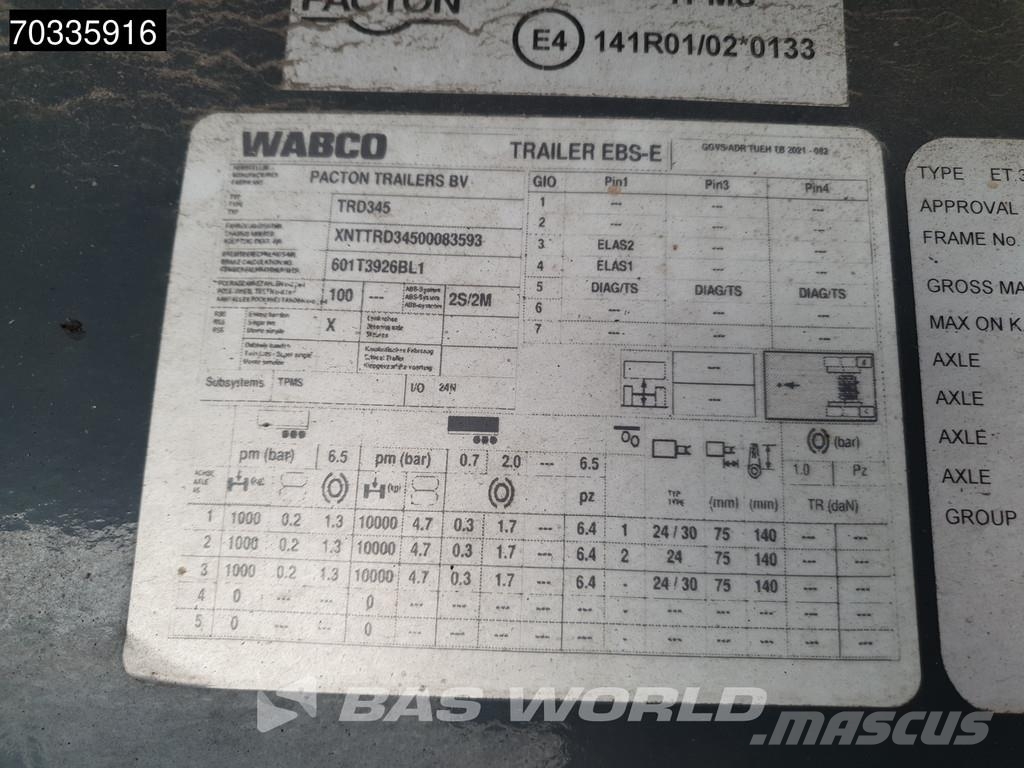 Pacton TRD345 ET3 3 axles 2xLift + 2xSteering Axle Hardwo Plachtové návesy