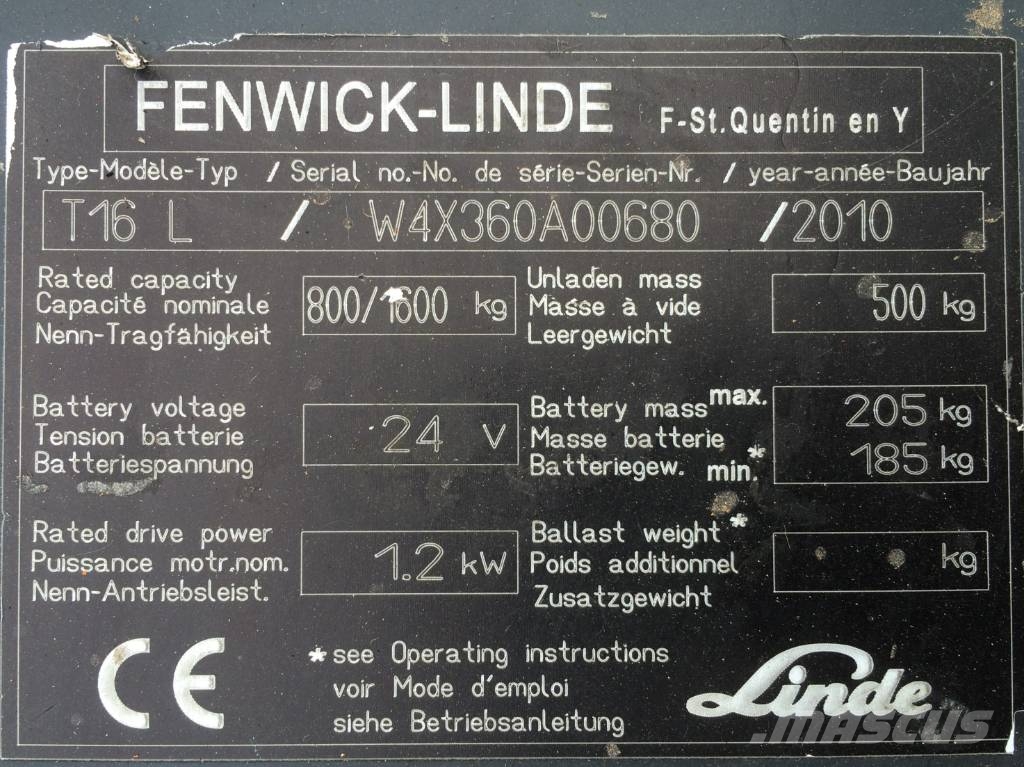 Linde T16L /360/ V-2750 OB Kézi raklapemelők