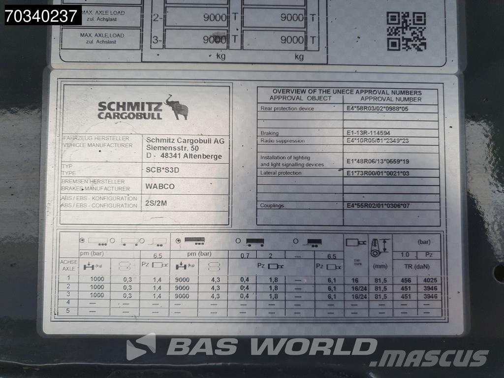 Schmitz Cargobull SCB*S3D 3 axles ALU Lift Axle 33m3 티퍼 세미 트레일러