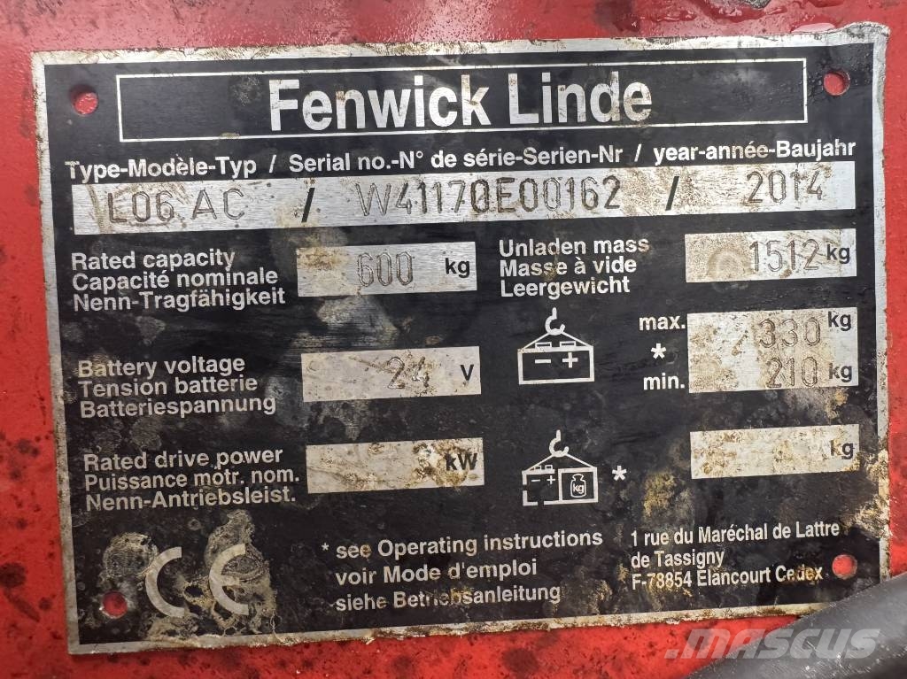 Linde L06AC /170/ V-4079 OB 보행식 리치 지게차