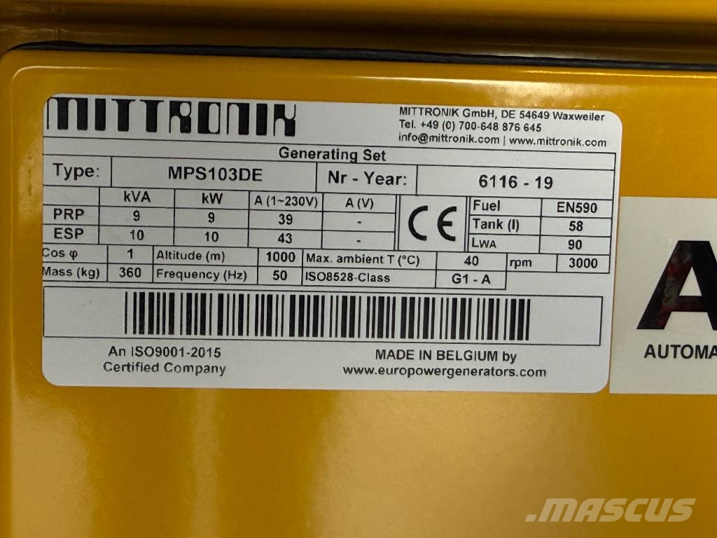 Kubota D722 - MPS103DE- 10 kVA - 1 ph. Genset - DPX-25119 Générateurs diesel