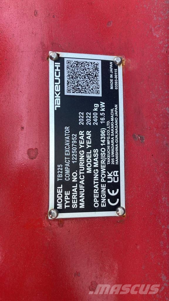 Takeuchi TB 225 Mini ekskavatörler, 7 tona dek