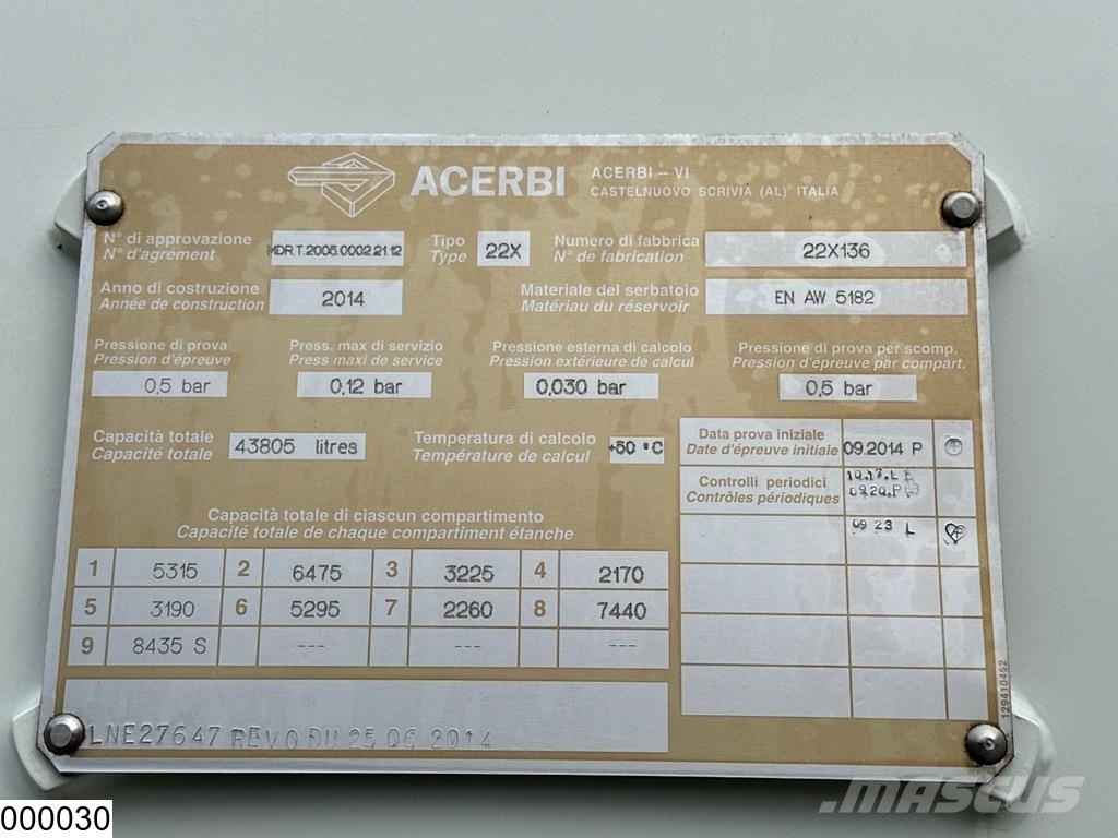 Acerbi Fuel 43.805 Liter, 9 Comp, Fuel Autocisternas