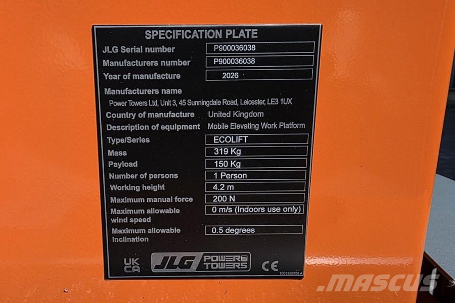 JLG ECOLIFT PUSH AROUND, 4.20m Working Height, Own Wei Kĺbové plošiny