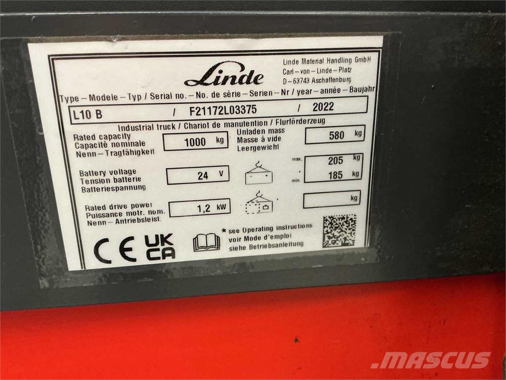 Linde L10B Meeloop stapelaar