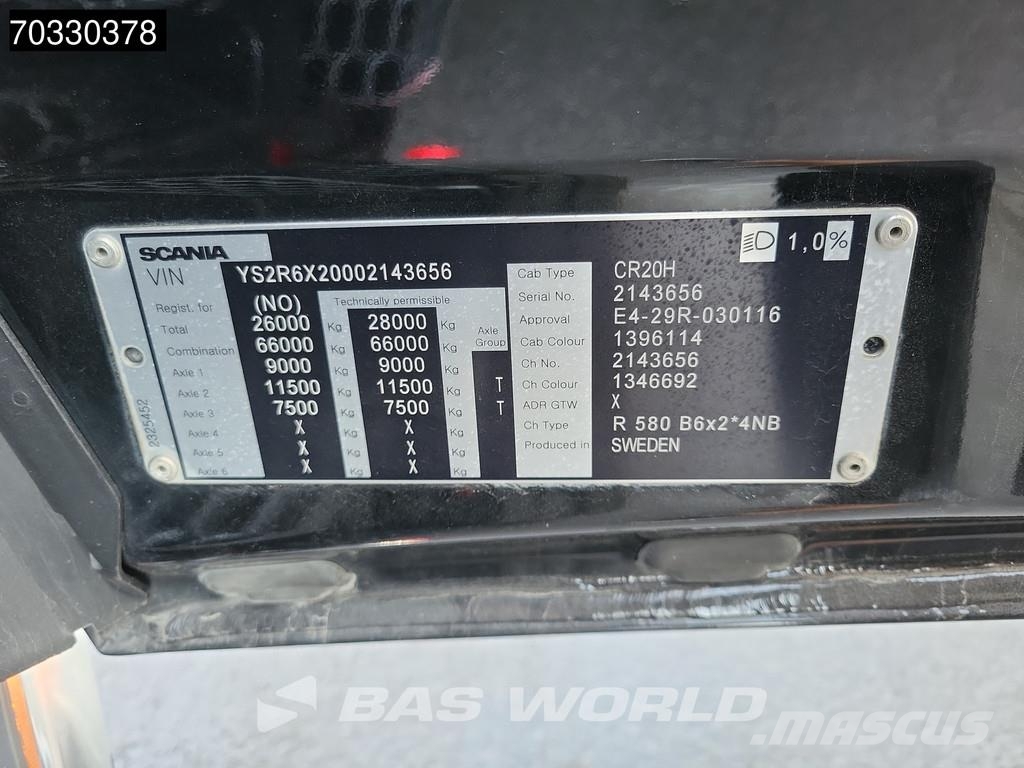 Scania R580 6X2 Palfinger PK23002 SH-E Kran Crane Remote Platós / Ponyvás teherautók