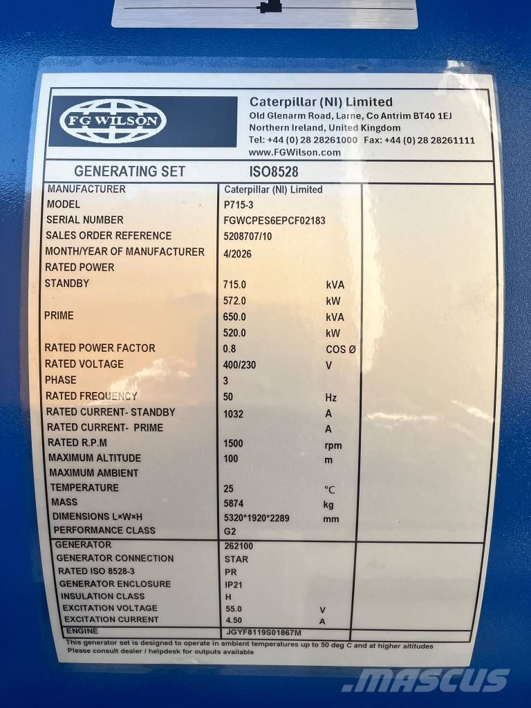 FG Wilson P715-3 - 715 kVA Genset - DPX-16023 Générateurs diesel