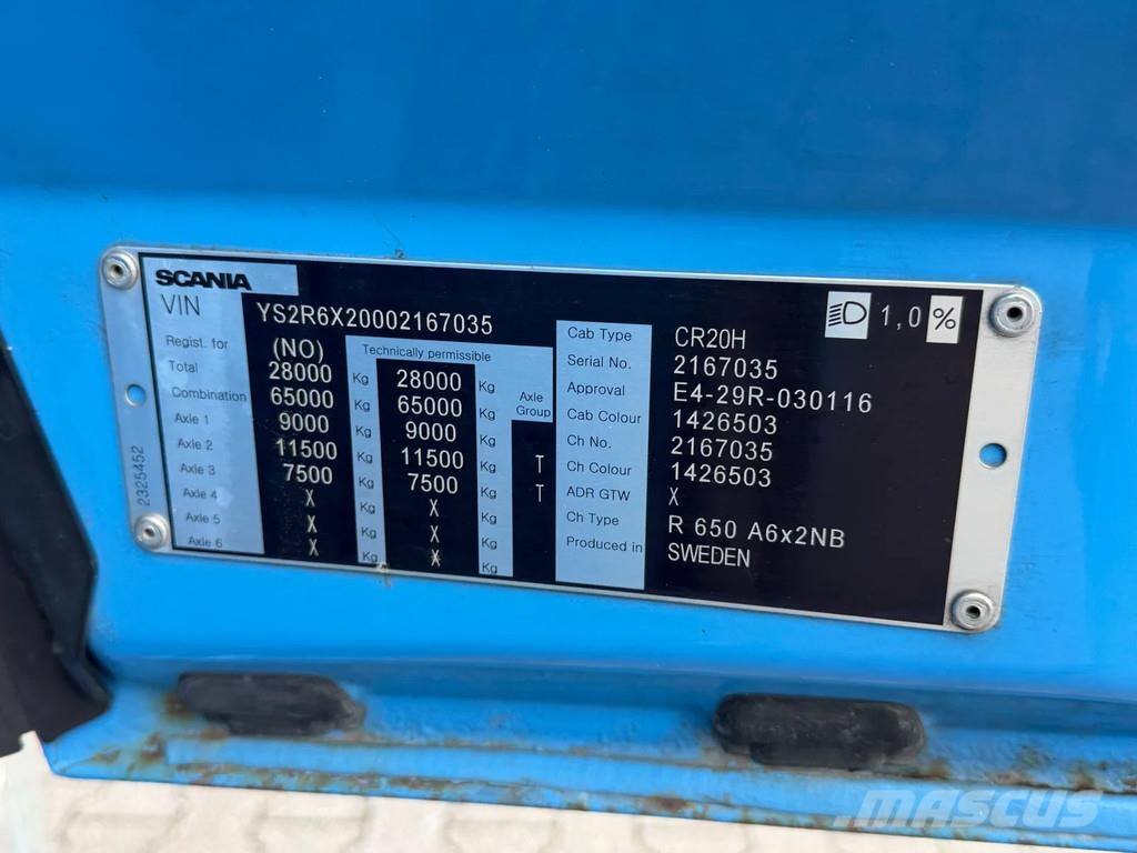 Scania R650 V8 6x2 Boogie Full Air Retarder 2 Tank Euro 6 中古トラクターヘッド | トレーラーヘッド