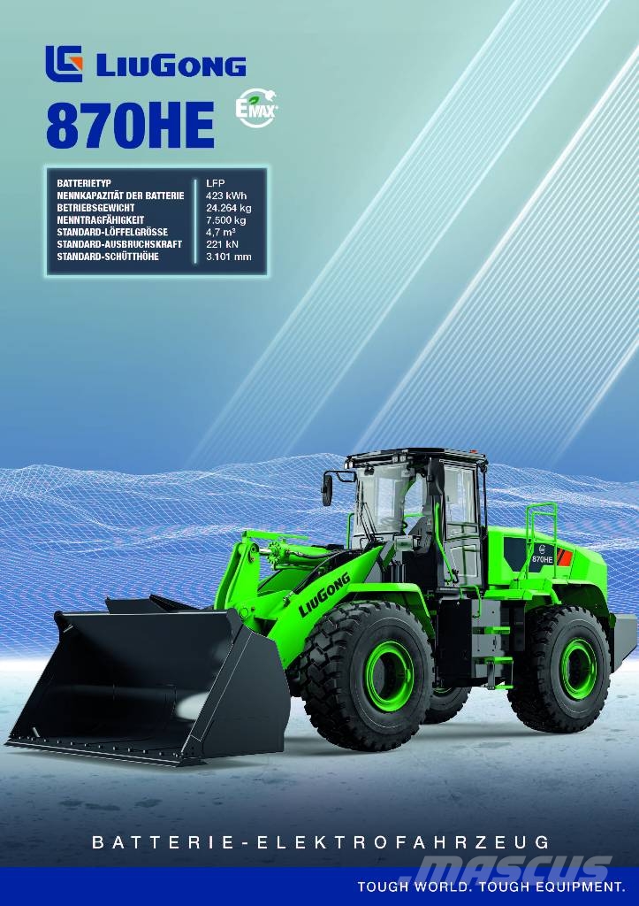 LiuGong 870 HE vollelektrisch, 24.2 t, 4.7-5.2 cbm Pale gommate