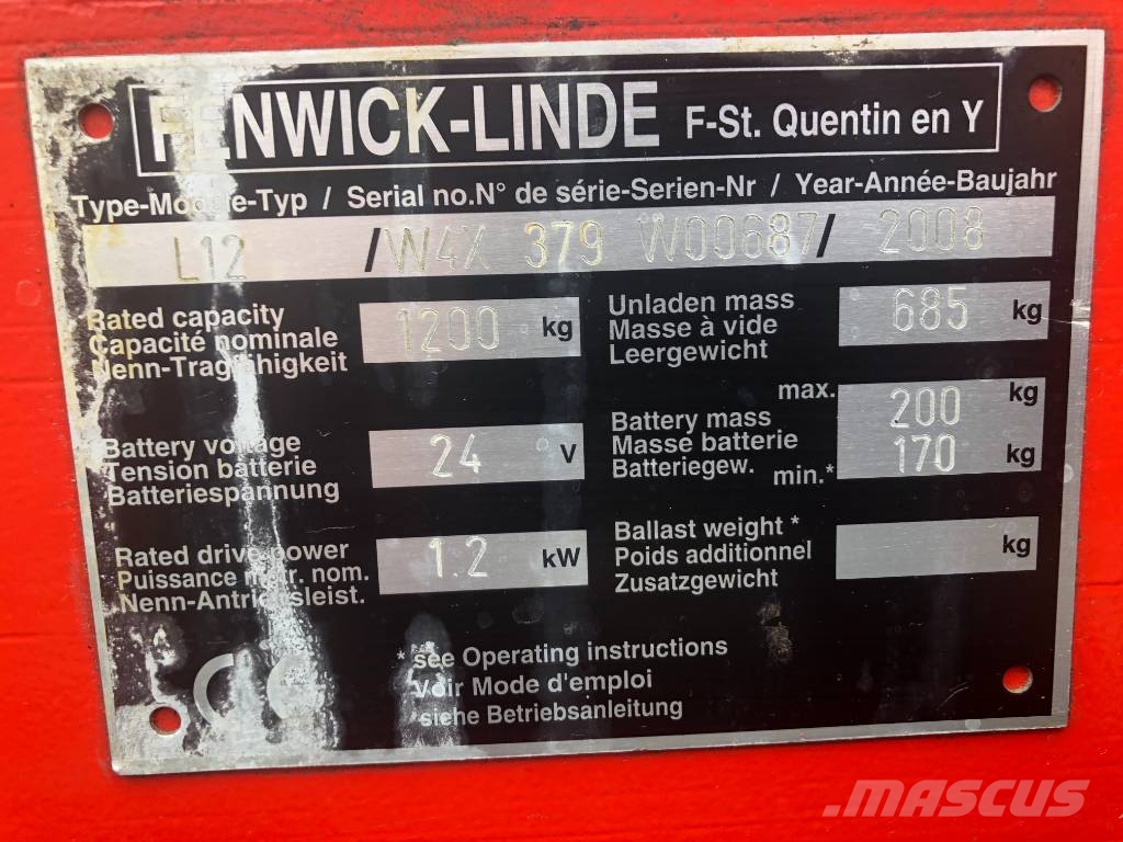 Linde L 12 /379/ V-3430 OB شاحنات مناولة ذاتية الدفع