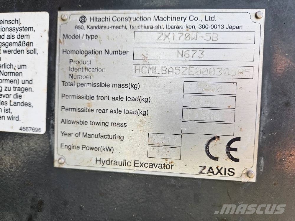 Hitachi ZX 170 W-5 B Ratiniai ekskavatoriai