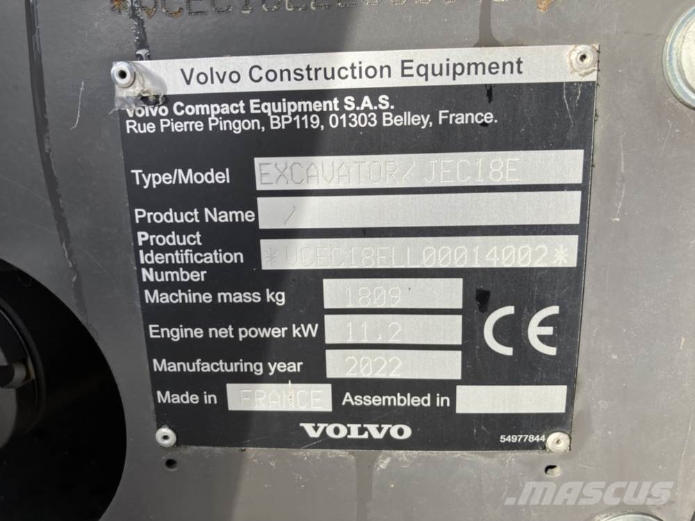 Volvo JEC18E Electric Mini ekskavatörler, 7 tona dek