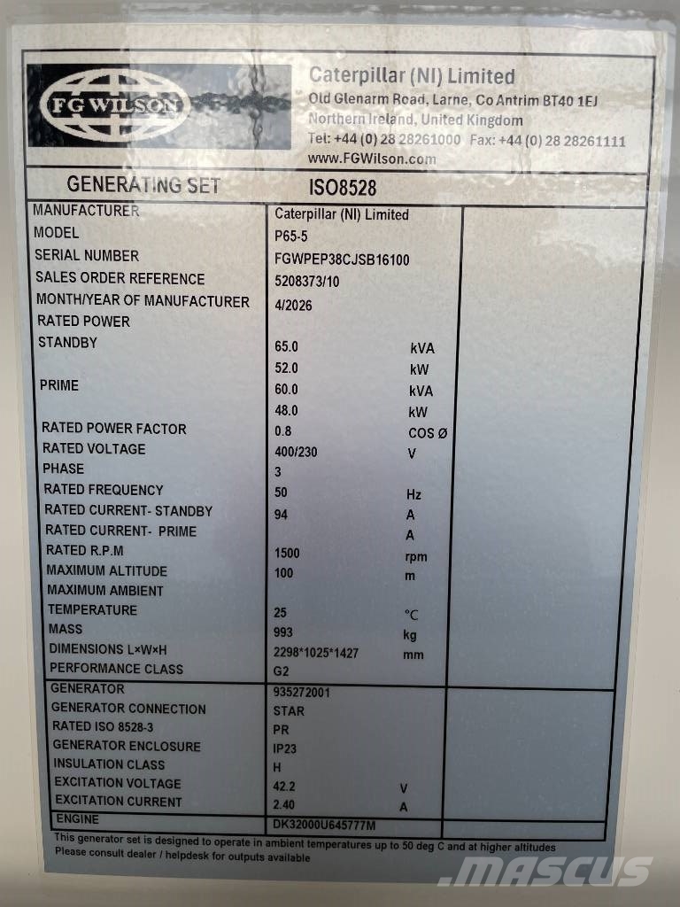 FG Wilson P65-5 - 65 kVA Genset - DPX-16006 Diesel Generatoren