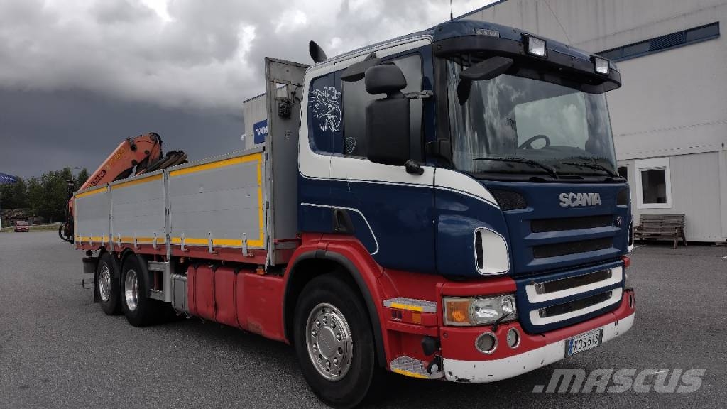 Scania P380 6x2 7,5m rahtilaiva, palfinger 18500 nosturi Camion plateau